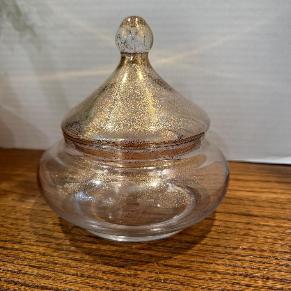 Vintage Gold Spatter Glass Ginger‎ Jar Lidded Candy Dish